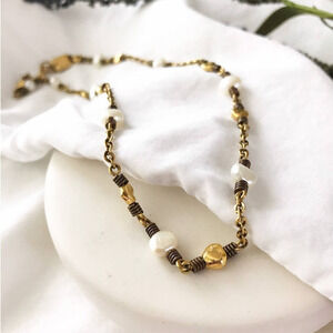 Vintage‎ Nine West Gold & Pearl Choker Necklace